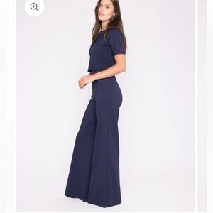 Ripley Rader Navy Ponte Knit Wide Leg Pants High Waist Made in USA Size M nwt